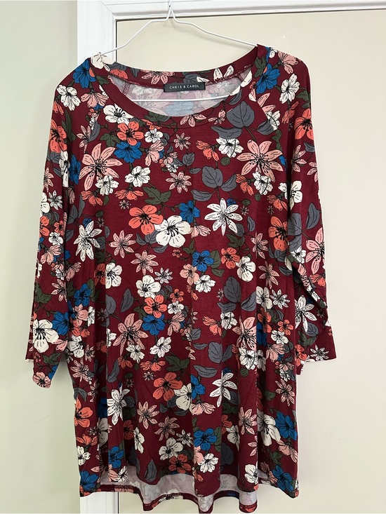 Chris & Carol Tops - Chris & Carol Maroon Floral A-Line Top